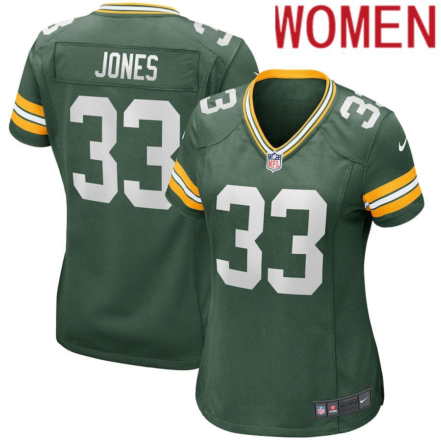 Women Green Bay Packers #33 Aaron Jones Green Nike Game NFL Jersey